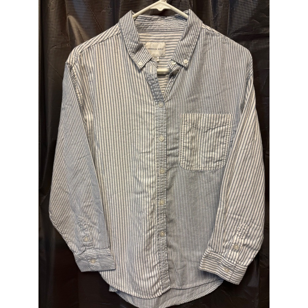 American Eagle Women's Top Button Up Shirt Small Boyfriend Fit Preppy Academia